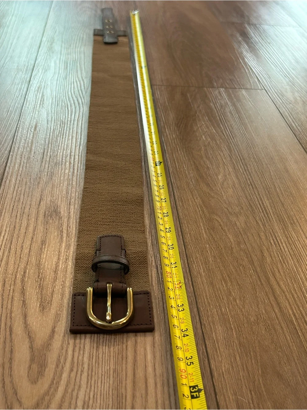 J.Crew Wide stretch belt with brown trim and brass-tone buckle. Size M - Picture 6 of 8